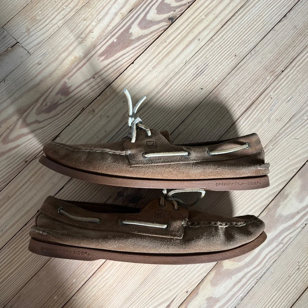 Sperry Top-Sider Boat Shoes Mens 13M Tan Suede 2-Eye Loafers casual preppy